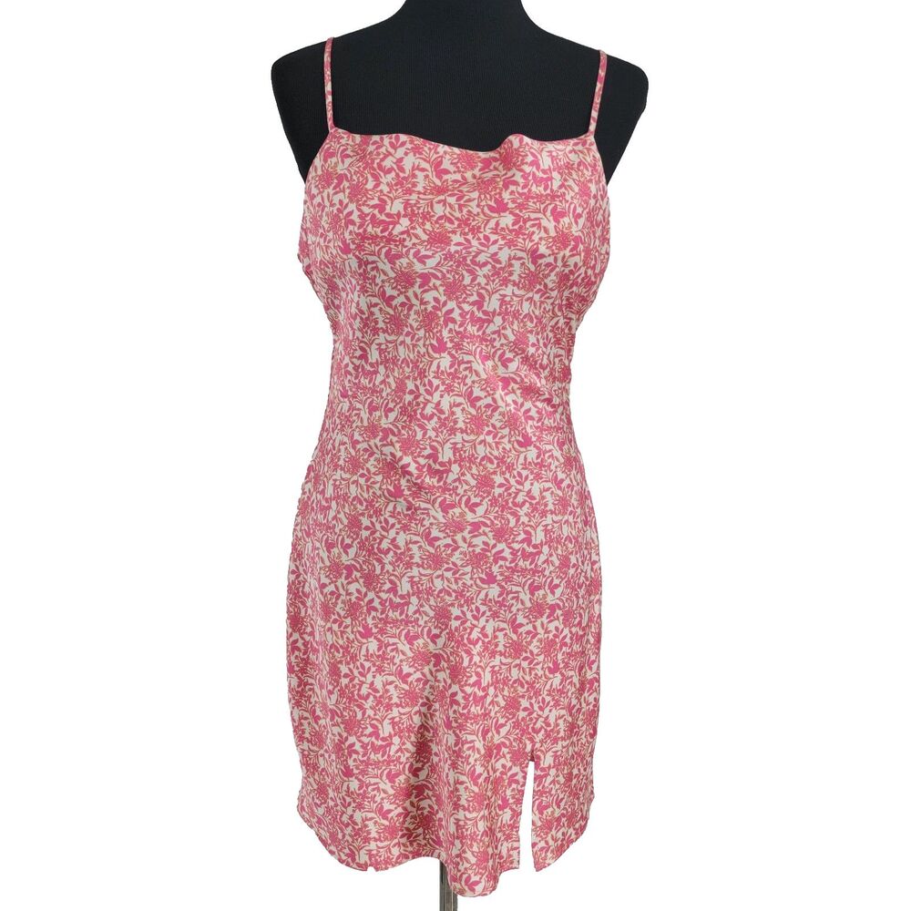 MINKPINK Womens M Aling Cowl Neck Mini Dress Pink Floral Slip Dress NWT